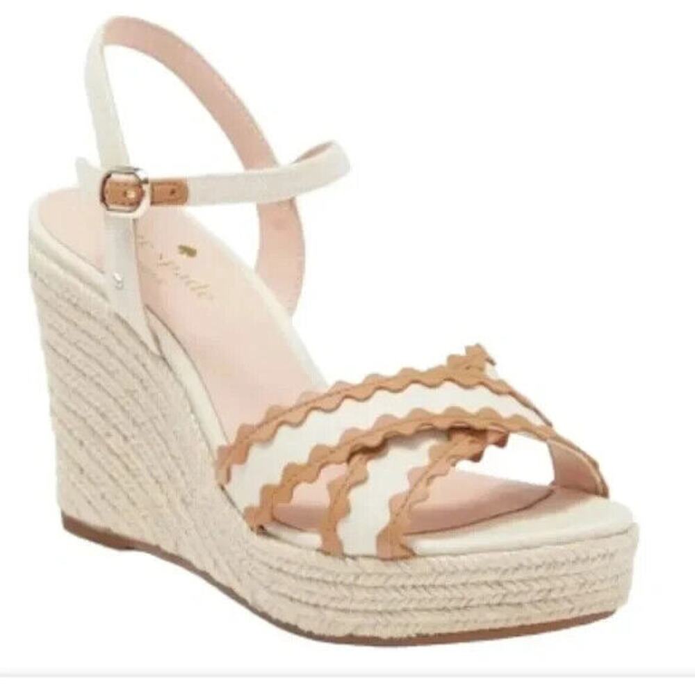 Kate Spade Tulum Espadrilles Sandal Women's 10 Tan White Ankle Strap Open Toe S9